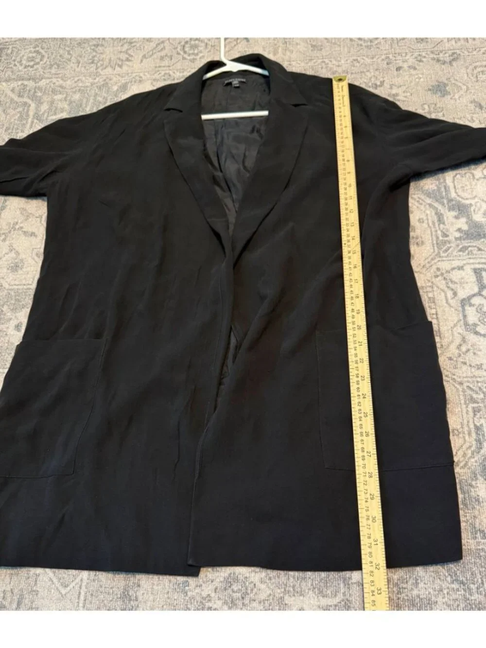 Eileen Fisher 100% Silk Long Open Elbow Sleeve Black Jacket Medium Quiet Luxury